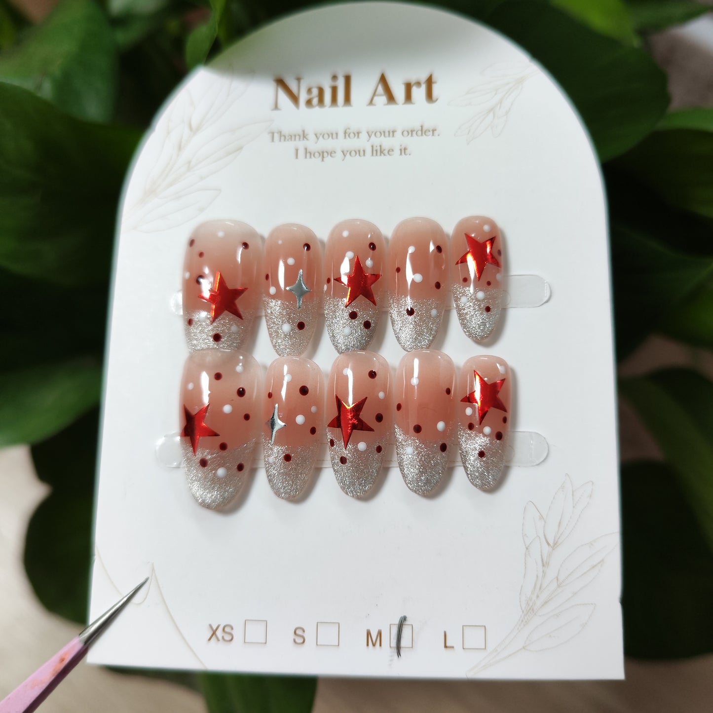 Handmade press-on nails almond star